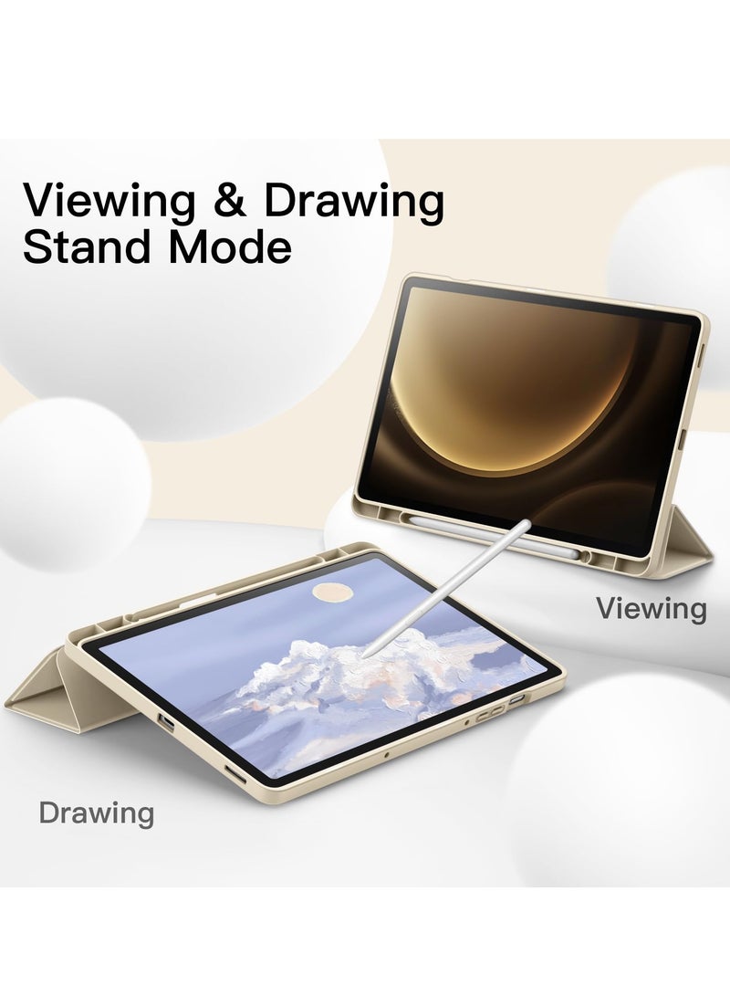 جي تيك حافظة لهاتف سامسونج جالاكسي تاب S9 Fe مقاس 10.9 بوصة مع حامل قلم S ناعم من البولي يوريثان الحراري وحامل ثلاثي الطي غطاء حماية للكمبيوتر اللوحي يدعم قلم S للشحن التلقائي والنوم باللون البيج - Image 5