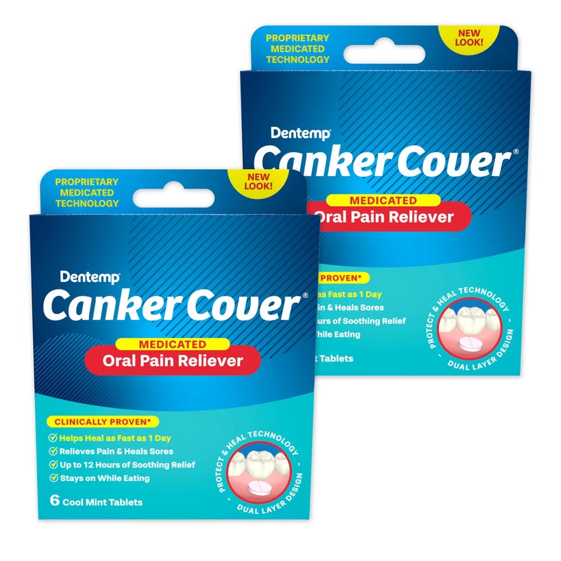 Dentemp Canker Sore Medicine 2pk Canker Cover Oral Pain Reliever 12 Count Treatment to Relieve Canker Pain Mouth Sores Mouth Irritation Fast Acting Canker Sore Relief Tablets for Adults
