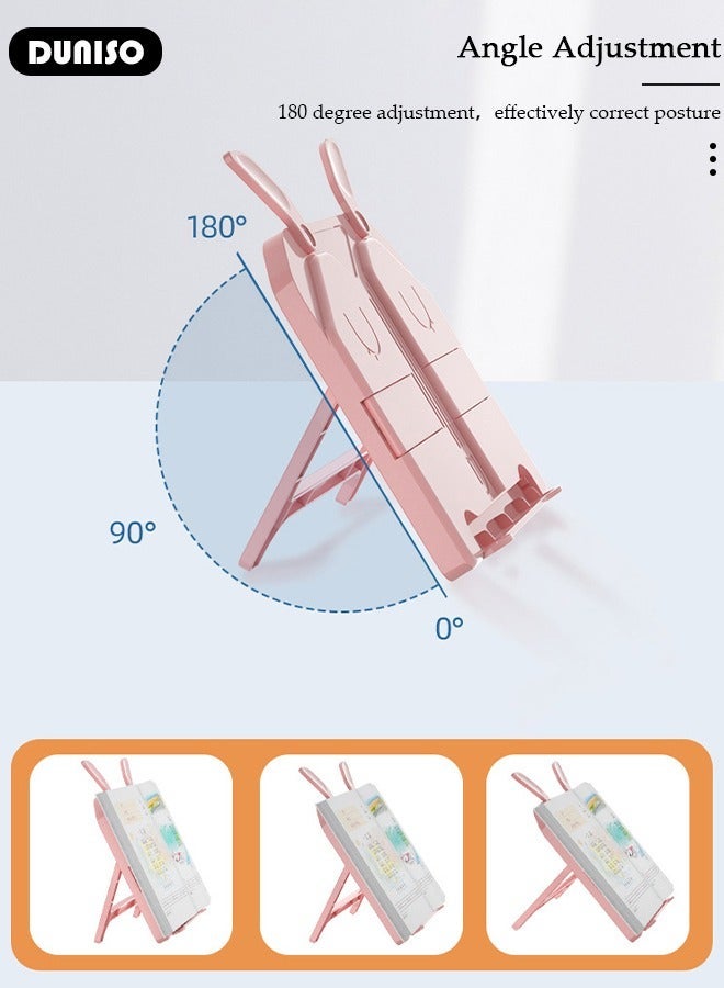 DUNISO Book Stand Holder for Kids Foldable Book Stand Multi Heights Angles Adjustable Foldable Book Rest with Book clip, Reading Free Hand Holder for TextBooks Magazines - Image 3