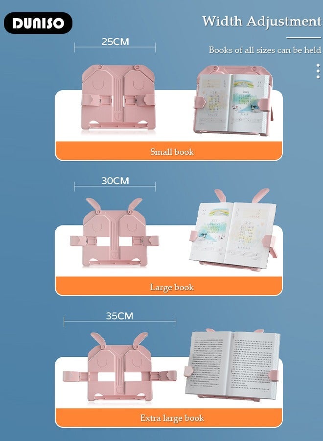 DUNISO Book Stand Holder for Kids Foldable Book Stand Multi Heights Angles Adjustable Foldable Book Rest with Book clip, Reading Free Hand Holder for TextBooks Magazines - Image 5