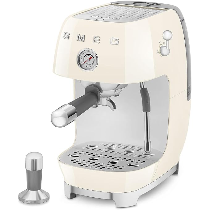 smeg ECF03 Made in Italy Retro Espresso Machine with Cold Brew, 15 Bar Pump, Thermoblock Heating, Steam Wand, Adjustable Temperature, 47 oz Water Tank (Cream) - Image 1