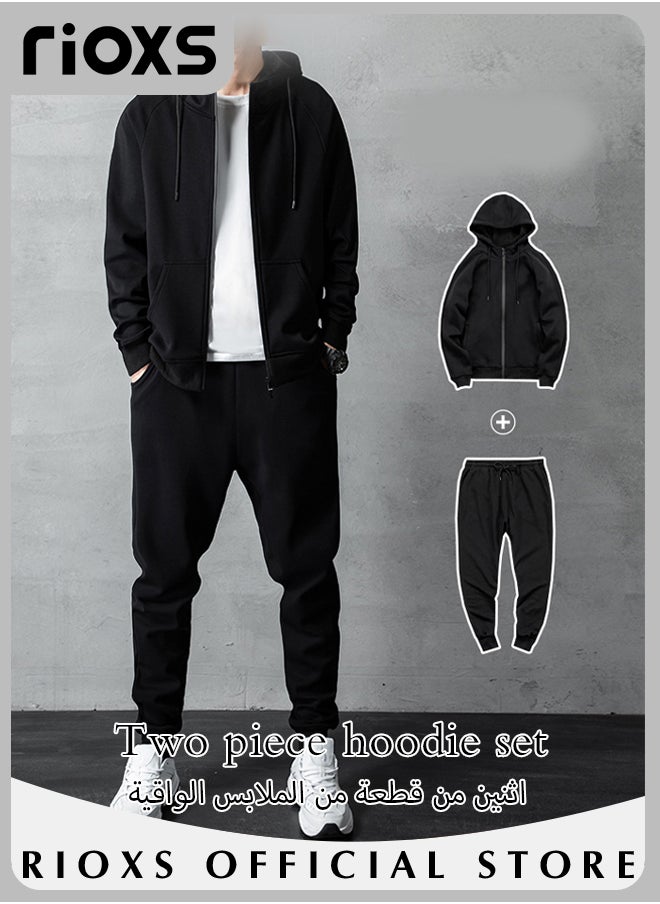 RIOXS Men's 2-Piece Tracksuit Set with Hooded Jacket and Sweatpants, Comfortable Jogging Suits, Fashionable Athletic Full-Zip Sweat Suit, Made of Lightweight Stretch Material, Great for Indoor and Outdoor Activities  - Image 2