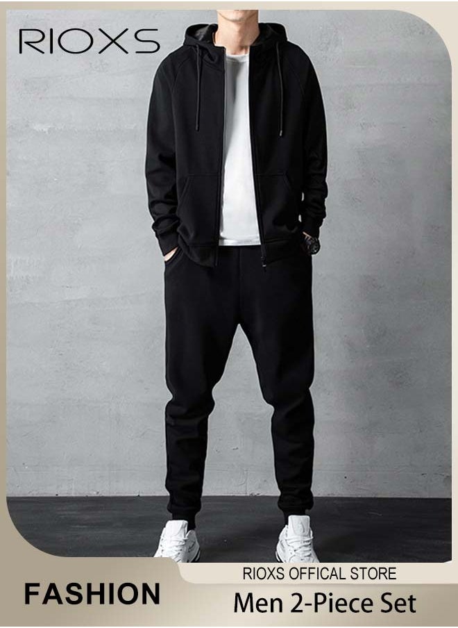 RIOXS Men's 2-Piece Tracksuit Set with Hooded Jacket and Sweatpants, Comfortable Jogging Suits, Fashionable Athletic Full-Zip Sweat Suit, Made of Lightweight Stretch Material, Great for Indoor and Outdoor Activities  - Image 1