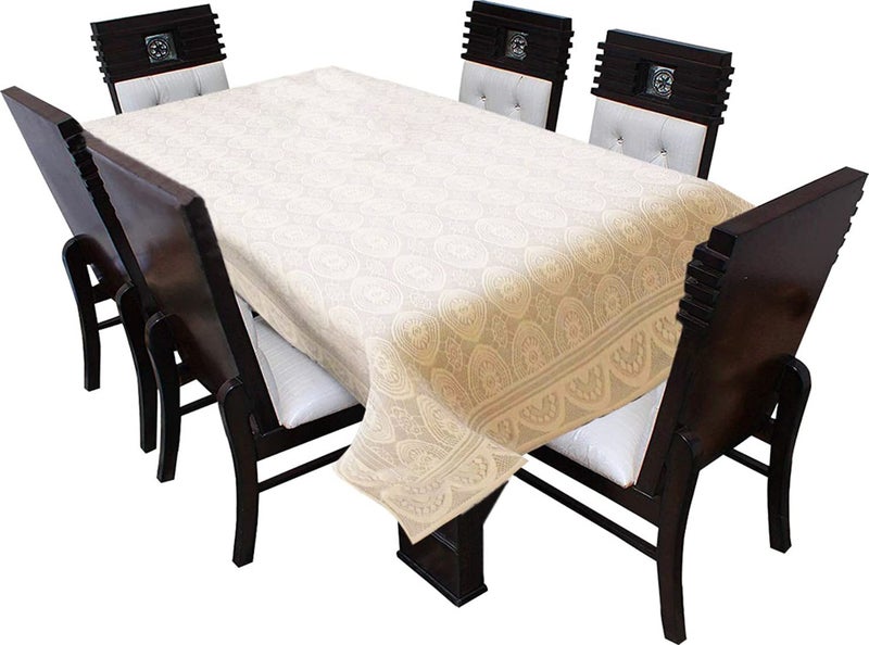 HOMECROWN Cotton Blend 6 Seater Dining Table Cover Net Fabric Rectangular Table Cloth Cover for 68 Seater Table Cream Color 60X90 Inches Pack of 1 - Image 1