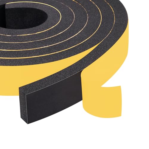 Yotache Foam Strips with Adhesive 2 Rolls 1" W X 3/8" T, (New Adhesive Craft) Black Foam Insulation Weather Stripping Door Seal Tape, 13 Ft Length (2 X 6.5 Ft Each) - Image 1