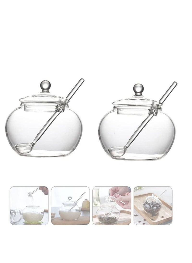 Y&D Honey Jar with Dipper and Lid, Glass Pot Jam Jars Container Dispenser Tea Sugar Seasoning Storage Bowl for Home Wedding Favors Clear Empty Spice Kitchen Countertop 2PCS  - Image 1