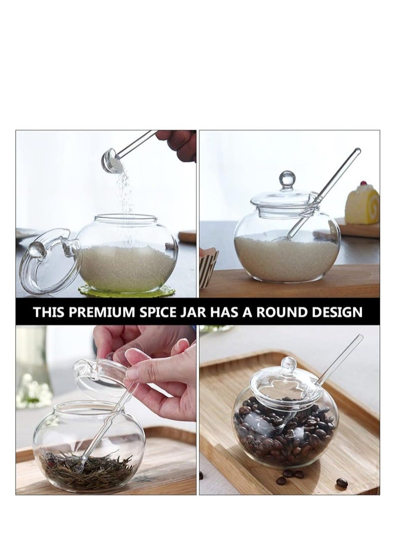 Y&D Honey Jar with Dipper and Lid, Glass Pot Jam Jars Container Dispenser Tea Sugar Seasoning Storage Bowl for Home Wedding Favors Clear Empty Spice Kitchen Countertop 2PCS  - Image 3