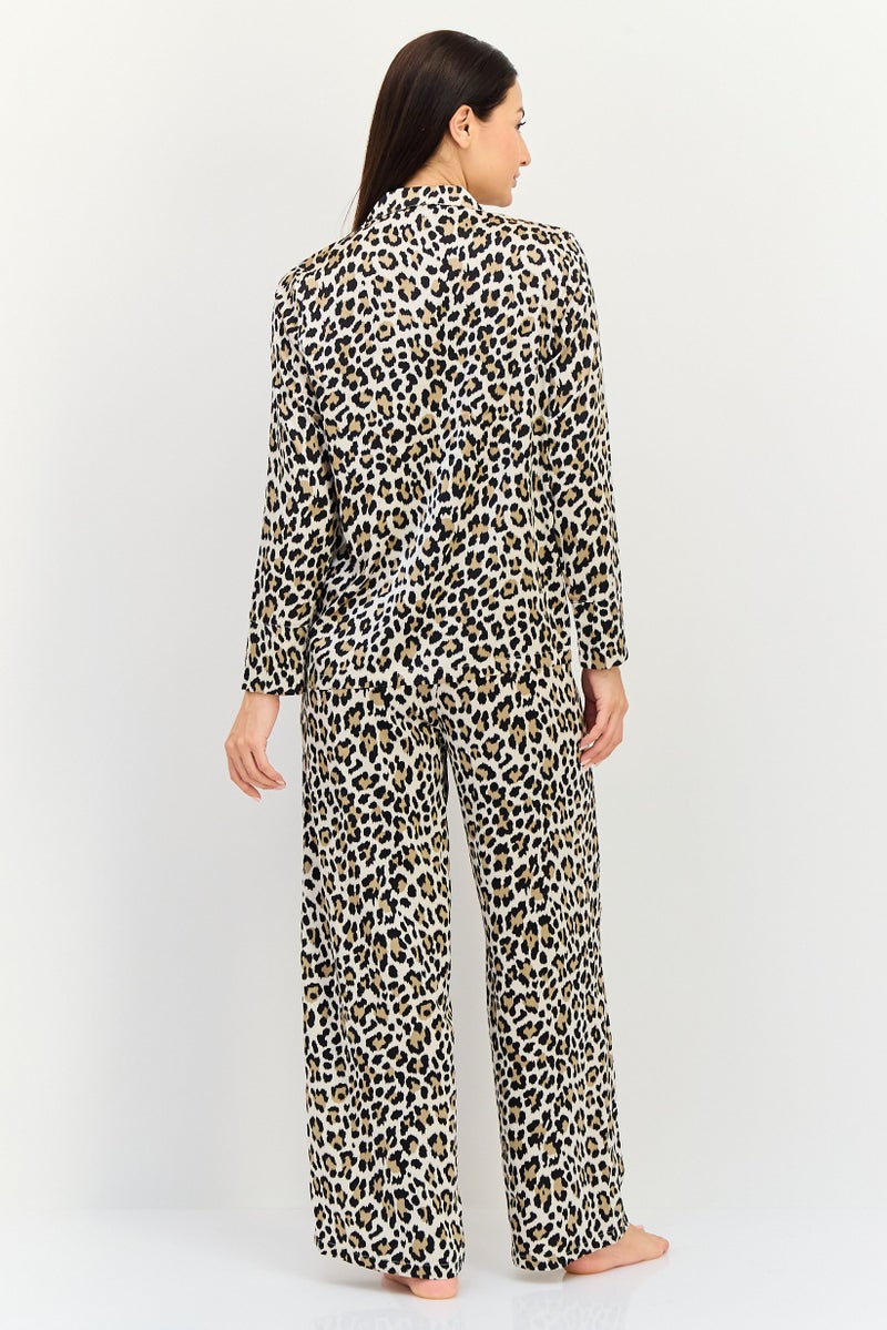 Marilyn Monroe Women 2Pcs Leopard Pattern Pajama Top And Bottom, Multicolor - Image 4