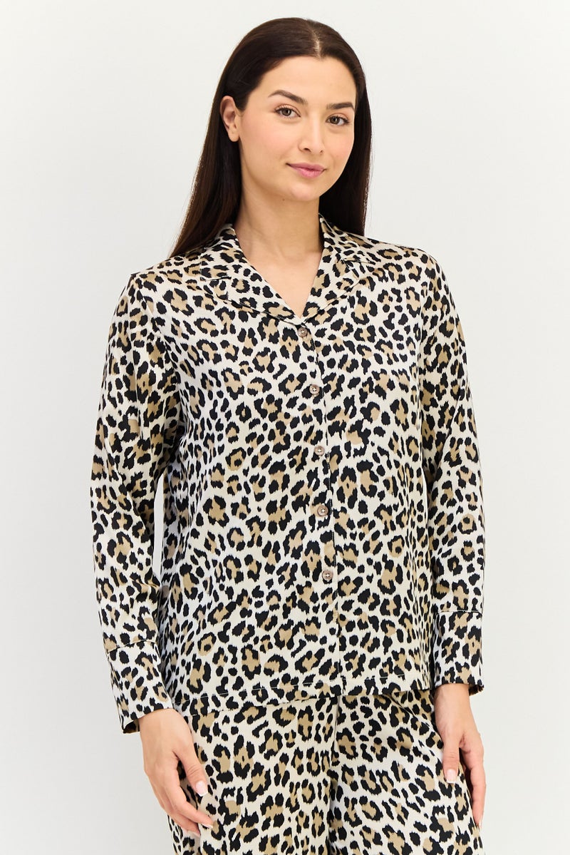 Marilyn Monroe Women 2Pcs Leopard Pattern Pajama Top And Bottom, Multicolor - Image 2