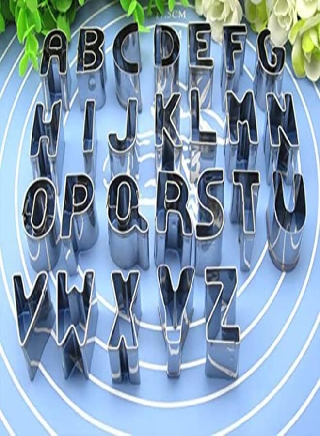 KASTWAVE Cookie Cutter Mould Set, 26pcs Stainless Steel Alphabet Letters Biscuit Cookies Cutters Molds, Mini A-Z Shaped Mould Decorating Tool