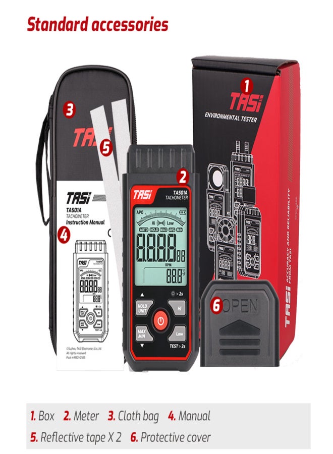 TASI TA501A Digital Tachometer LCD RPM Display Non-Contact Digital Handheld Tachometer Speedometer Wide Measuring Range 2.5~99999RPM Speed Meter for Machinery Industry Car Motors Speed Test - Image 4