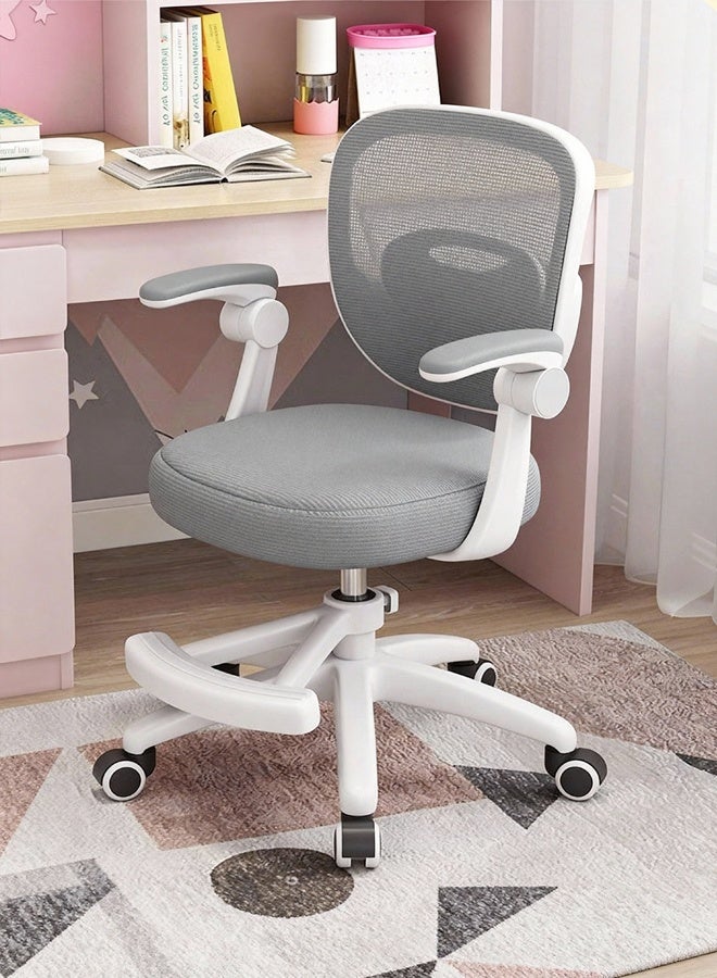 كرسي مكتب للأطفال، كرسي دراسة مريح مع ارتفاع قابل للتعديل، كرسي مكتب شبكي دوار بعجلات، كرسي مكتب منزلي للأطفال في غرفة النوم المنزلية باللون الرمادي - Image 1
