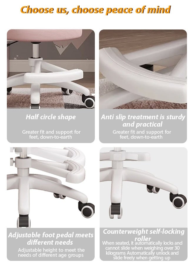 كرسي مكتب للأطفال، كرسي دراسة مريح مع ارتفاع قابل للتعديل، كرسي مكتب شبكي دوار بعجلات، كرسي مكتب منزلي للأطفال في غرفة النوم المنزلية باللون الرمادي - Image 5