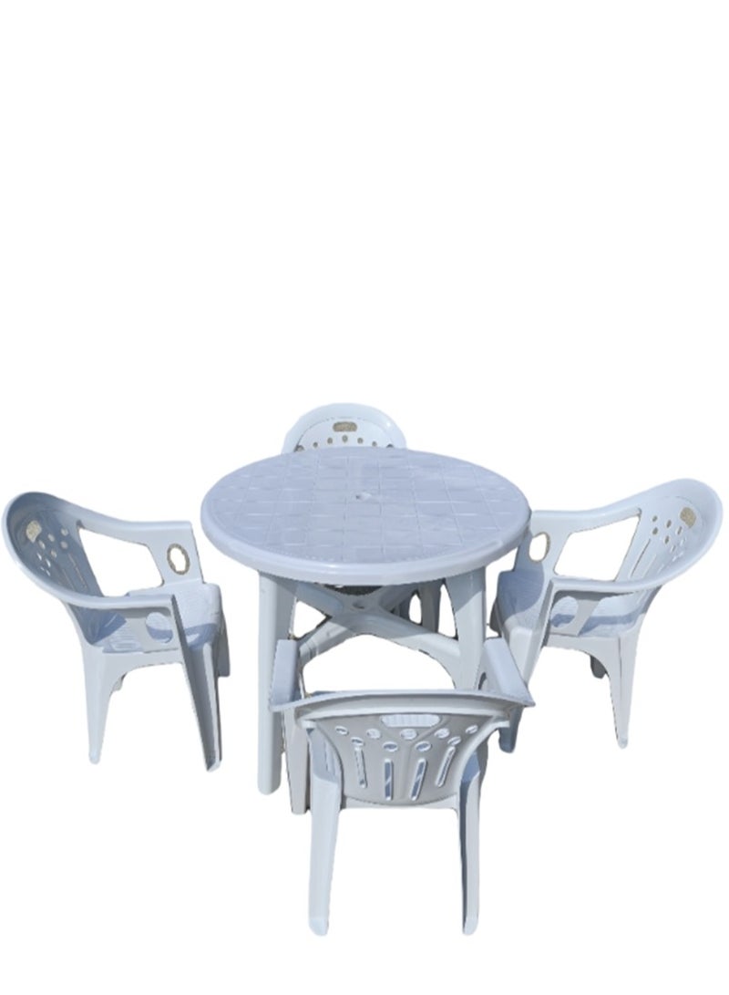 Generic Set of 5 Plastic Table Chairs, 1 Round Table and 4 Chairs, Stackable Modern Princess Armchair, Garden Plastic Table Camping Seat, Dining Furniture Picnic Table Weather Resistant, for Indoors Outdoors Dinner Barbecue Casual and Coffee (1 Round Table + 4 Chairs)  - Image 1
