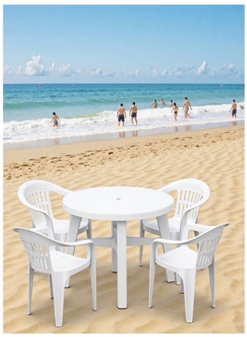 Generic Set of 5 Plastic Table Chairs, 1 Round Table and 4 Chairs, Stackable Modern Princess Armchair, Garden Plastic Table Camping Seat, Dining Furniture Picnic Table Weather Resistant, for Indoors Outdoors Dinner Barbecue Casual and Coffee (1 Round Table + 4 Chairs)  - Image 3