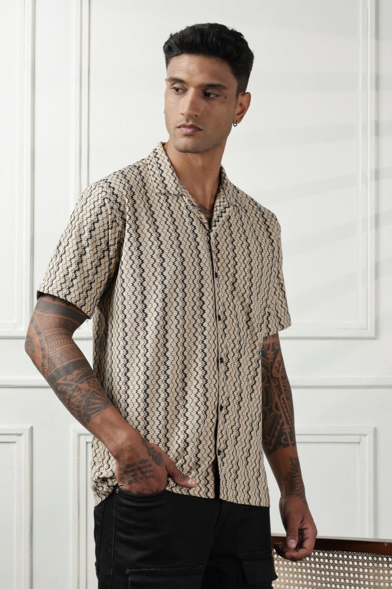 SWADESI STUFF Men's Geometric Print Regular Fit Polycotton Shirt | Stylish Half Sleeve Casual Shirt for Men (in, Alpha, L, Regular, Brown) - Image 4