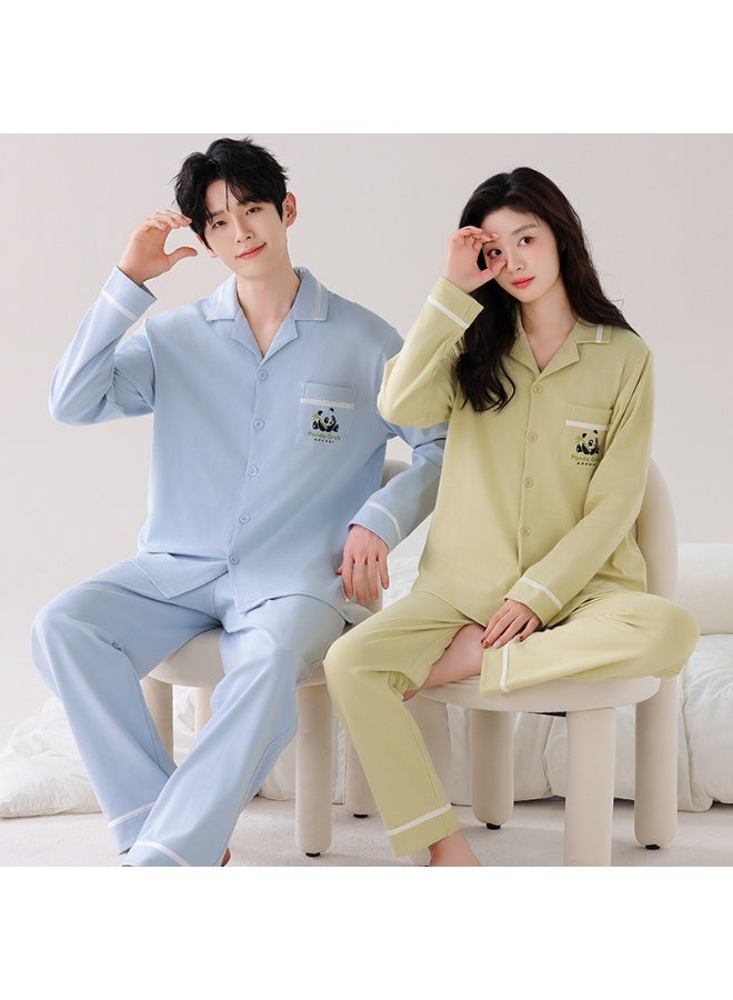 Couples Pure Cotton Sleepwear Long Sleeve Long Pants Simple Casual Collar Open Cardigan Home Clothes Set Can Be Worn outside - Image 1