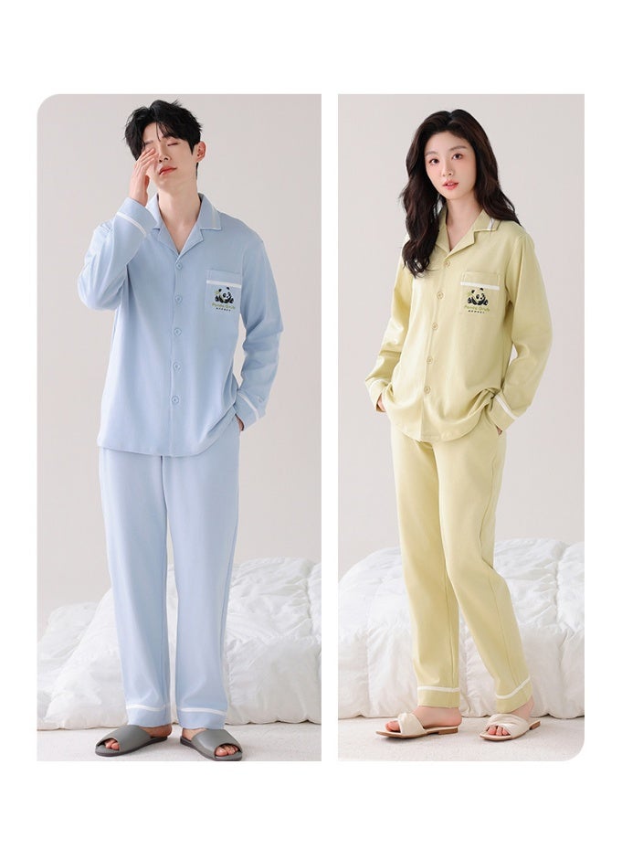 Couples Pure Cotton Sleepwear Long Sleeve Long Pants Simple Casual Collar Open Cardigan Home Clothes Set Can Be Worn outside - Image 2