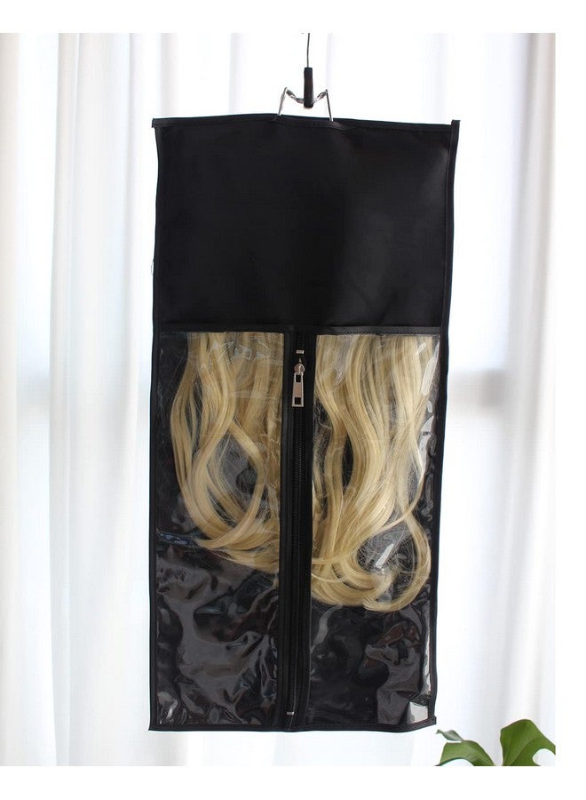 RJMBMUP Jmbmup 1 Pack Hair Extension Satin Storage Bag With Hanger Wig Holder Bundles Hairpieces Ponytail Wig Style Hair Travel Black Color - Image 5
