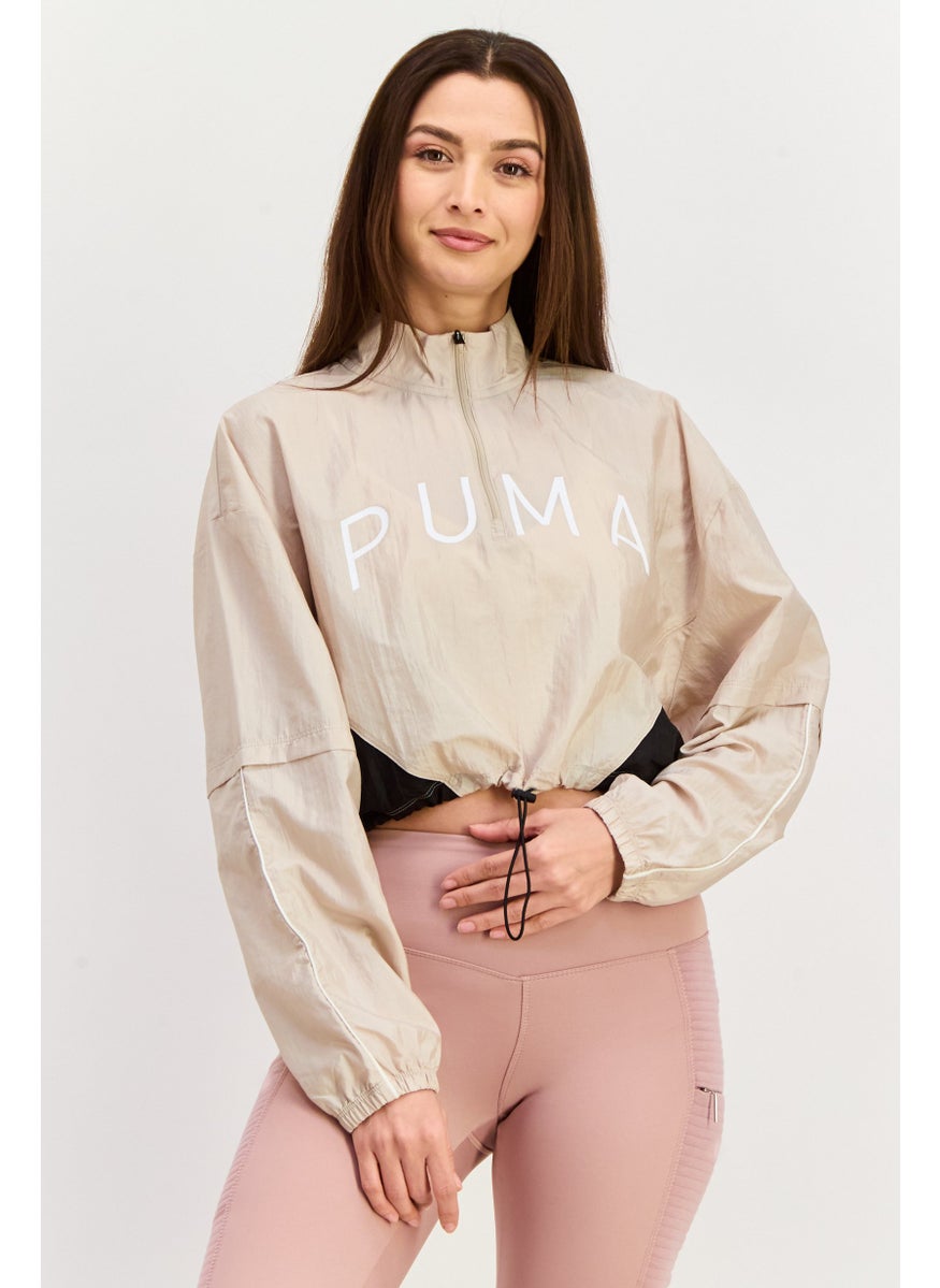 PUMA Women Brand Logo Half Zip Outdoor Jacket, Cream  - Image 1