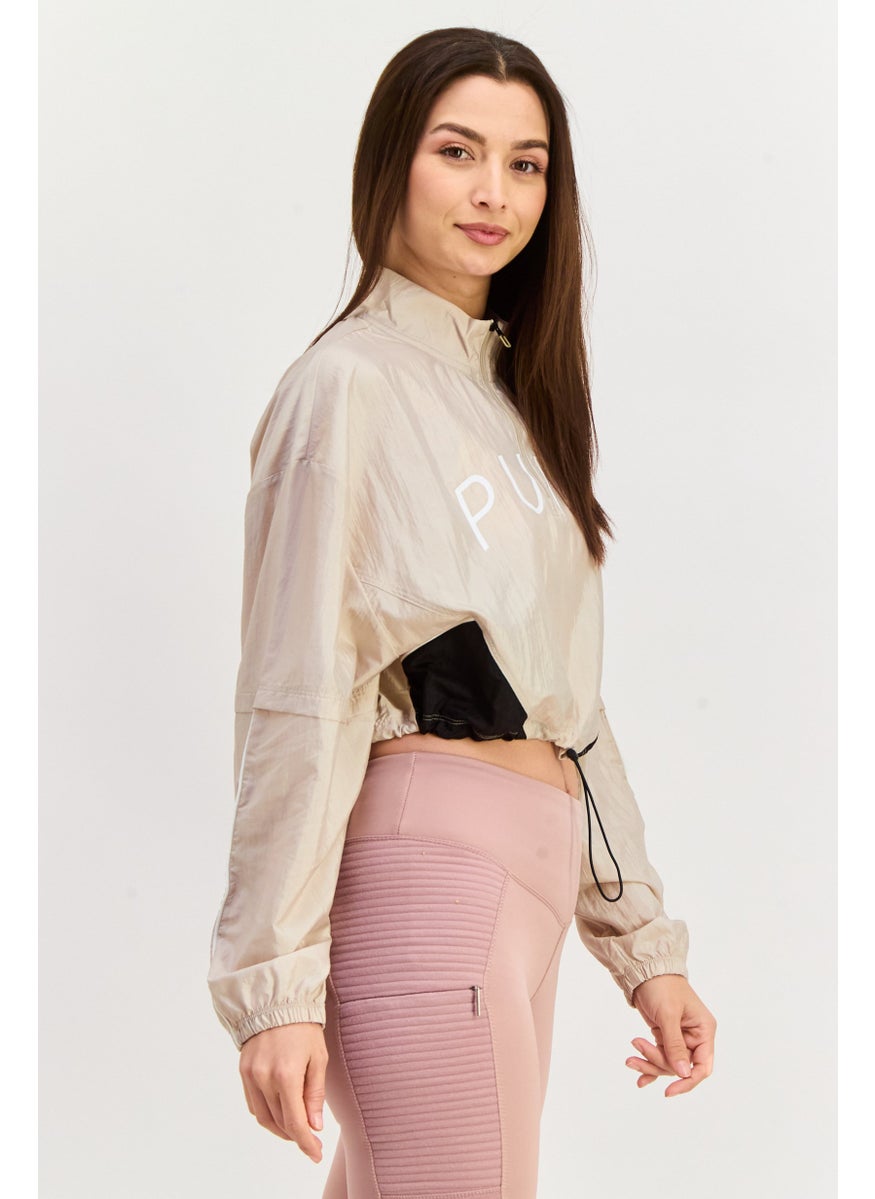 PUMA Women Brand Logo Half Zip Outdoor Jacket, Cream  - Image 2