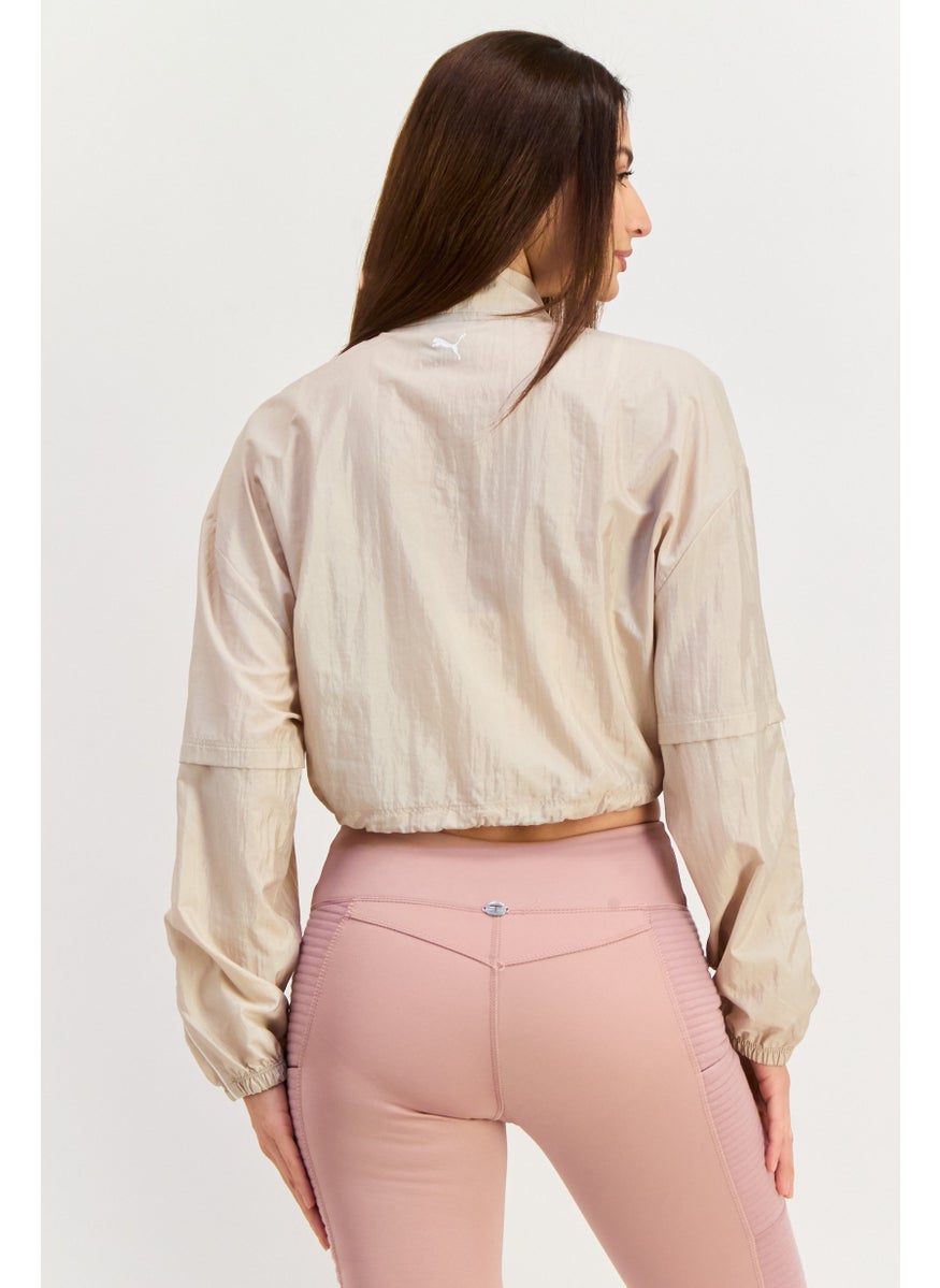 PUMA Women Brand Logo Half Zip Outdoor Jacket, Cream  - Image 3
