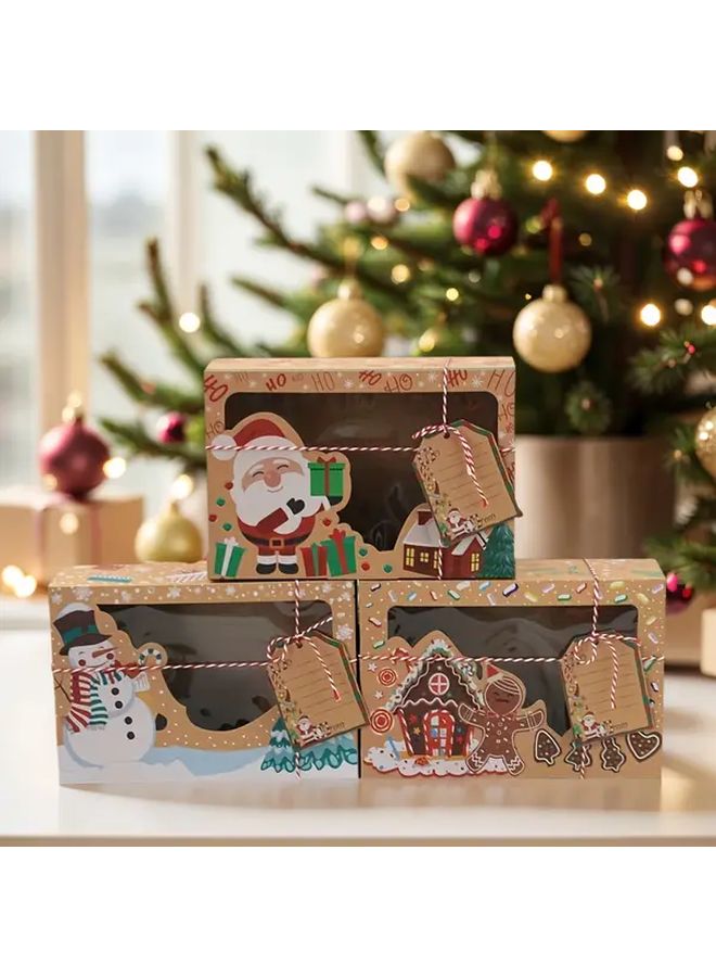 12 Piece Christmas Gift Boxes With Transparent Window Kraft Paper Packaging - Image 2