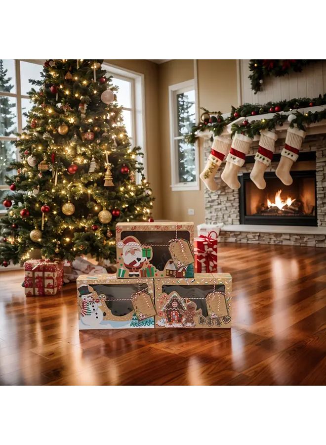 12 Piece Christmas Gift Boxes With Transparent Window Kraft Paper Packaging - Image 3