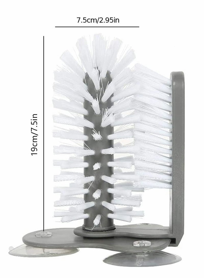 Glass Washer With Double Sided Bristle Brush Glass Cup Brush Cleaner With Suction Cups Standing Glass Bottle Cup Cleaner for Bar Kitchen Sink Washing Cleaning Tools - Image 4