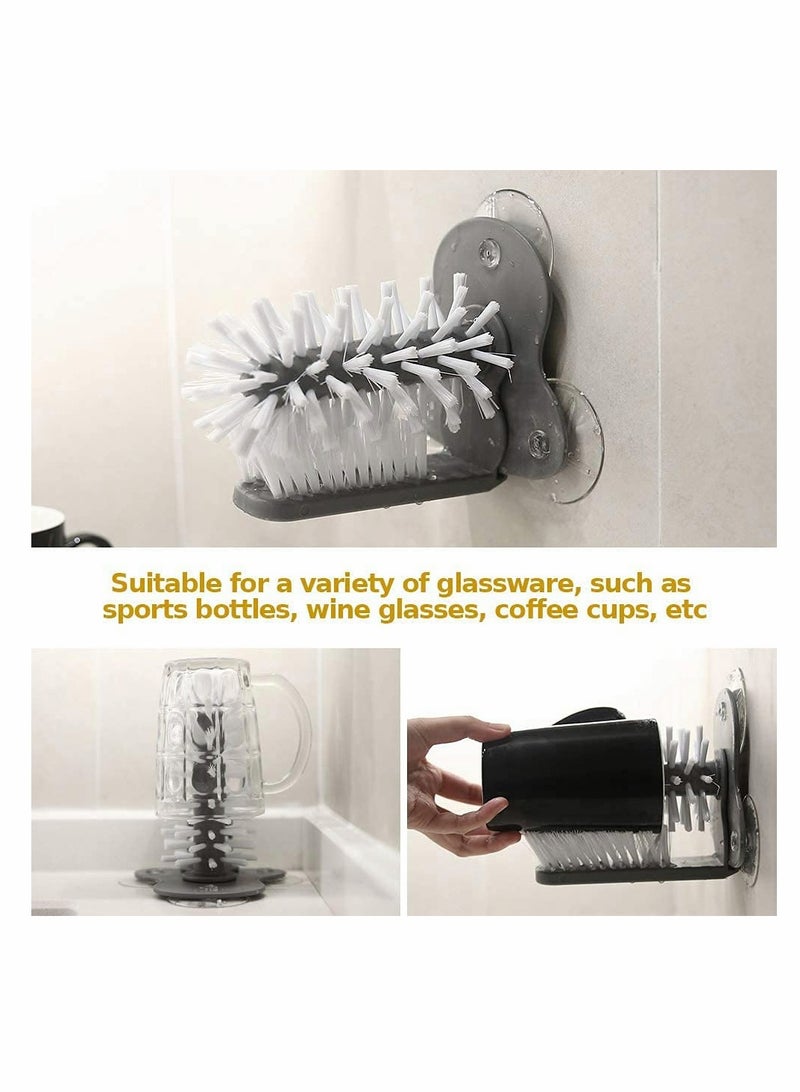 Glass Washer With Double Sided Bristle Brush Glass Cup Brush Cleaner With Suction Cups Standing Glass Bottle Cup Cleaner for Bar Kitchen Sink Washing Cleaning Tools - Image 5