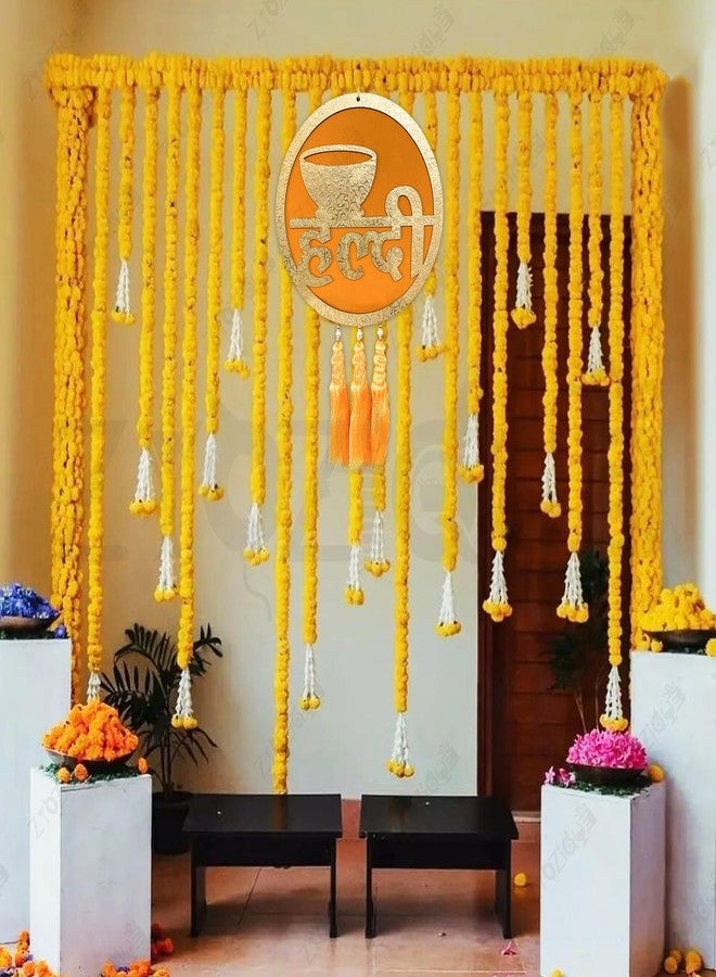 Zyozique خلفية من خشب MDF من Zyozique®، قطعة واحدة، مناسبة لحفلات الحناء، والمهندي، والسنجيت، وجلسات التصوير، وتزيين المدخل | لوحة حناء لتزيين المنزل | لوحة ديكورات حناء للباب | لوحة حناء للعروس والعريس (أصفر) - Image 5
