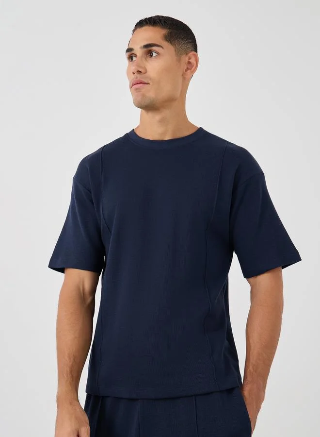 ستايلي Styli Waffle knitted Oversize T-Shirt with Pintuck Joggers Co-Ords