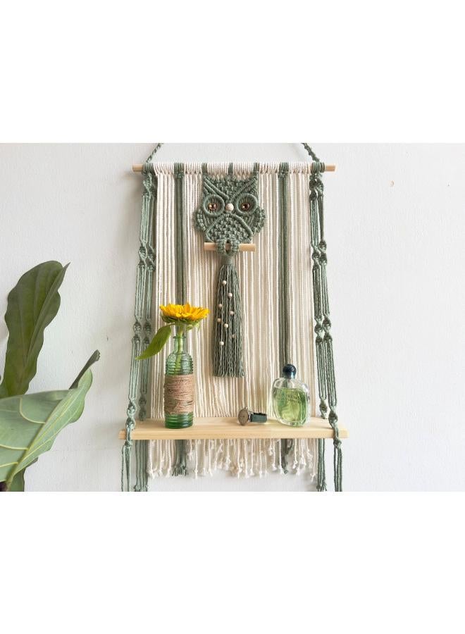 انتيكيانو رف معلق على الحائط بخيوط مكرمية.. ديكور حائط بوهيمي لغرفة النوم - فن جداري من حبل مكرمية منسوج كديكور لرف - Image 1