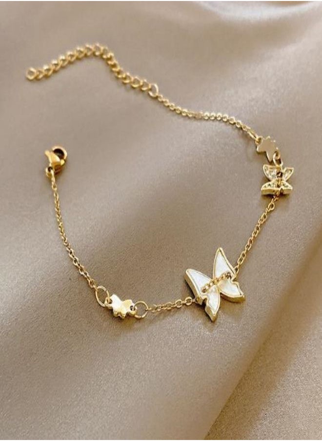 Satinior - Pearl Bracelet Women Butterfly Round Flower Charm Gold Chain Bracelet Girl Fashion Unusual Jewelry - Image 1