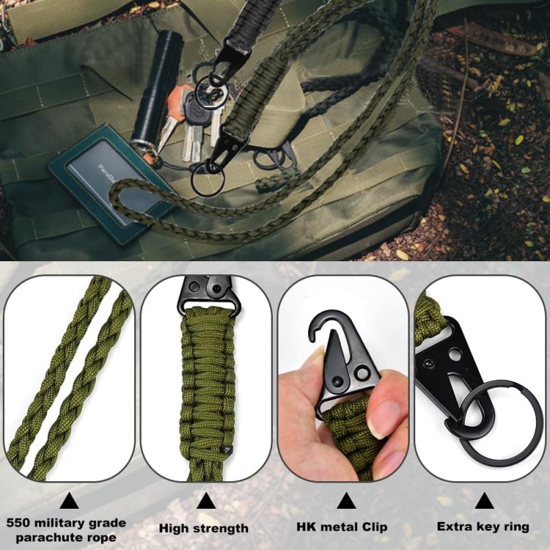 Paracord Neck Lanyard: 2pcs Black & Army Green, Heavy-Duty Secure Construction - Adjustable Comfort Fit, Durable 550 Paracord Key Lanyard for EDC Enthusiasts, Outdoor Hiking Camping - Image 3