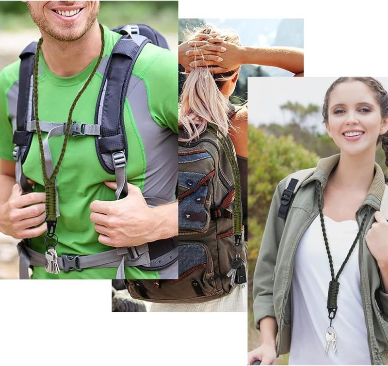 Paracord Neck Lanyard: 2pcs Black & Army Green, Heavy-Duty Secure Construction - Adjustable Comfort Fit, Durable 550 Paracord Key Lanyard for EDC Enthusiasts, Outdoor Hiking Camping - Image 4