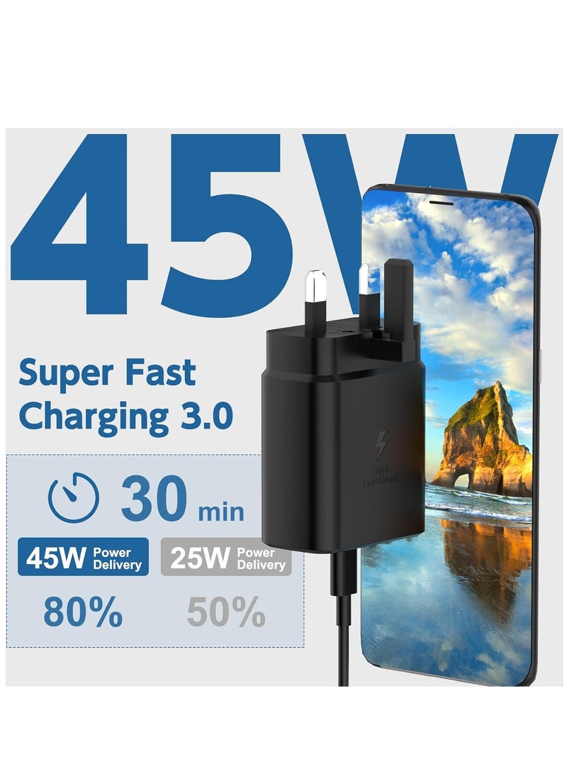 45W Super Fast for Samsung Galaxy S23 Ultra, S23+, S23, S22 Ultra 5G, S22+, S22, S20, S20 FE, S21, S10, A53, A33, A13, A03, M13 USB-C Phone Wall Plug for Samsung