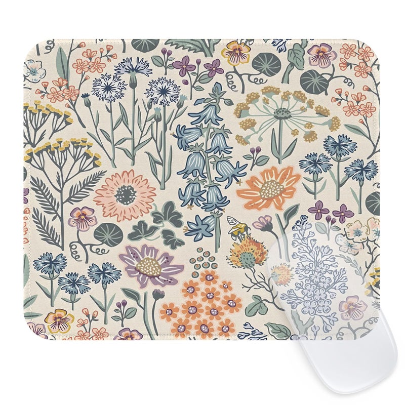 Seorsok Elegant Colorful Flowers Mouse Mat Premium Textured Mouse Pads For Office Laptop Washable Square Cute Mousepads With Extended Stitched Edges Non Slip Rubber Base 9.5""X7.8""X0.07"" Inch - Image 1
