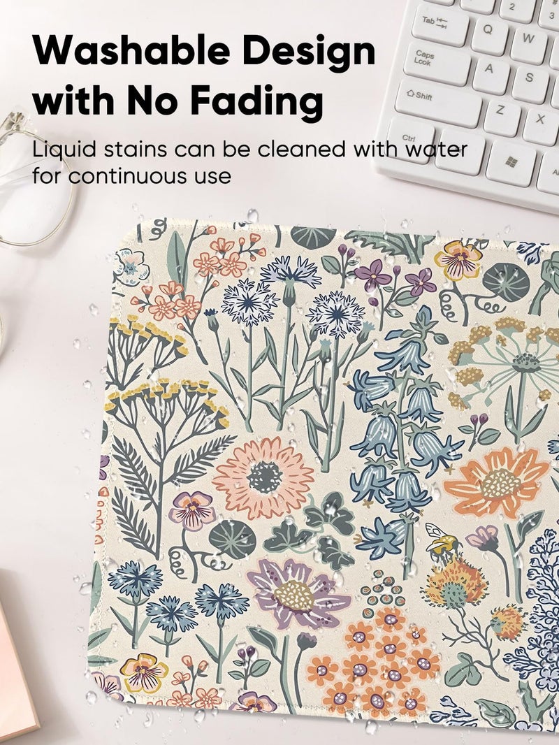 Seorsok Elegant Colorful Flowers Mouse Mat Premium Textured Mouse Pads For Office Laptop Washable Square Cute Mousepads With Extended Stitched Edges Non Slip Rubber Base 9.5""X7.8""X0.07"" Inch - Image 4