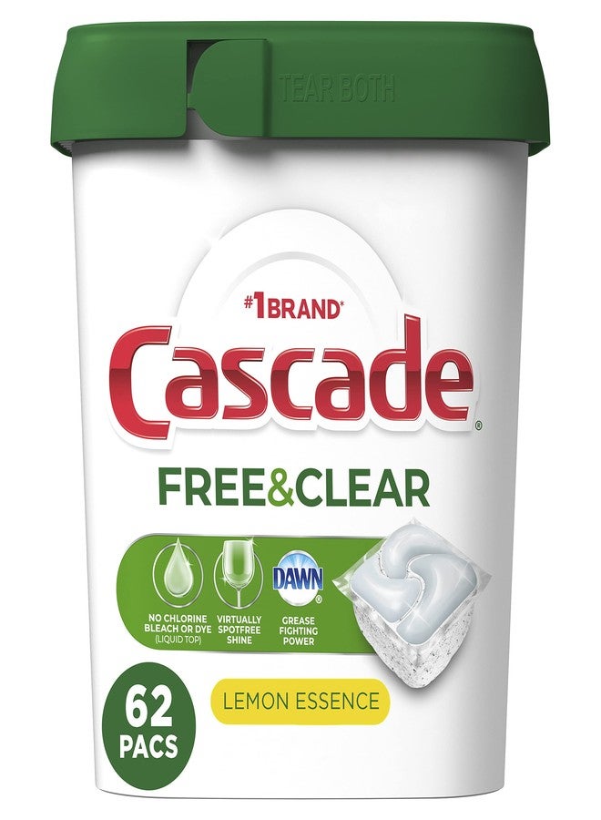 Cascade Free & Clear ActionPacs, Dishwasher Detergent, Lemon Essence, Dishwasher Soap, Dishwasher Pods, 62 Count - Image 1