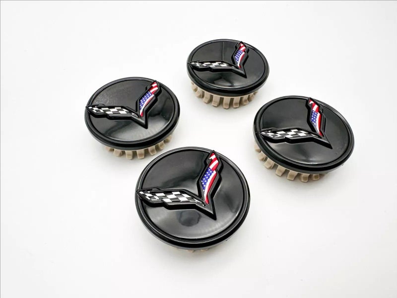 Set of 4Pcs Wheel Center Cap Replacement for 2014+ C7 Corvette Stingray Center Caps w/Crossed Flag Logo 68mm 2.7" 23217059 (Black Blue) - Image 5