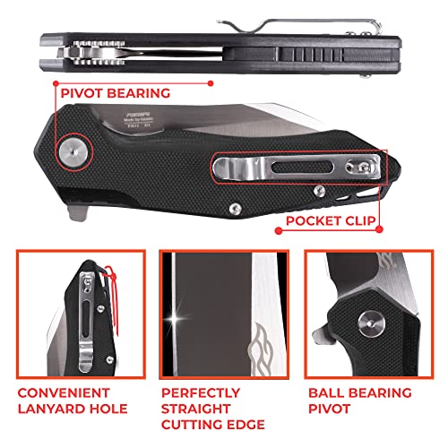 Firebird GANZO FH31 Pocket Folding Knife Wharncliffe D2 Steel Blade G10 Anti-Slip Handle with Clip Camping Hunting Fishing Folder Outdoor EDC Knife (Black) - Image 4