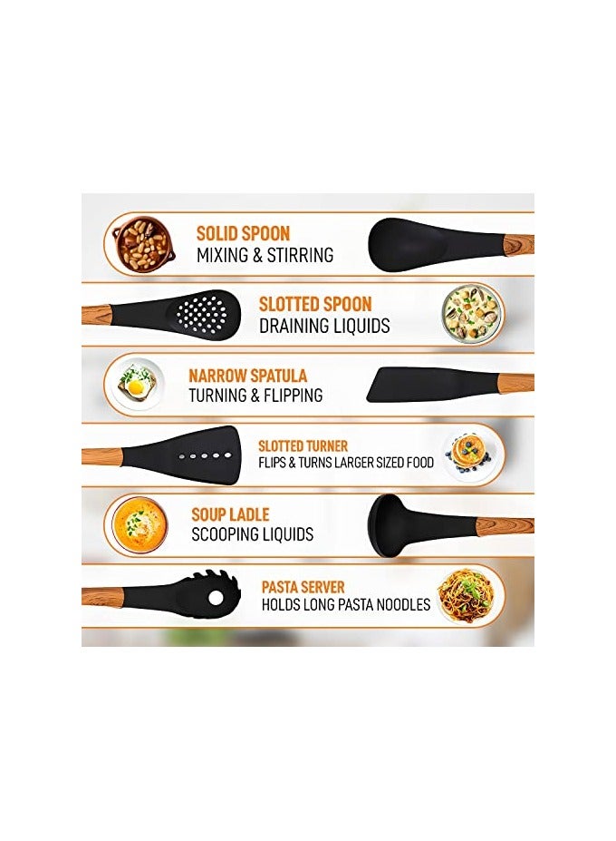 erorex 12 PCS Silicone Kitchen Cooking Utensils Set, Heat-Resistant Utensil Including 5 Plus Measuring Spoons with Premium Handles for Cooking and Baking, Non-Stick Spatula Kitchen Cookware Set - Image 3