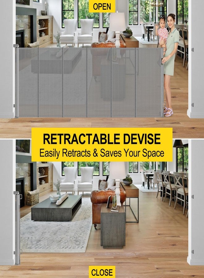 Bingguz Reinforced 42” Tall x 100” Wide Retractable Baby Gates Extra Tall Dog Gate with Rods to Prevent Crawling Through, Pet Gate for Large Openings Extra Wide Mesh Baby Gate for Stairs, Gray - Image 5