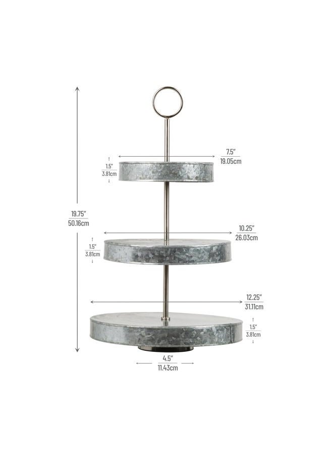Mind Reader Galvanized Steel Round Cupcake Tower, Dessert Stand with Handle, Rustic Design Appetizer Serving Tray Tower, Tiered Cupcake Stand, Silver - Image 3