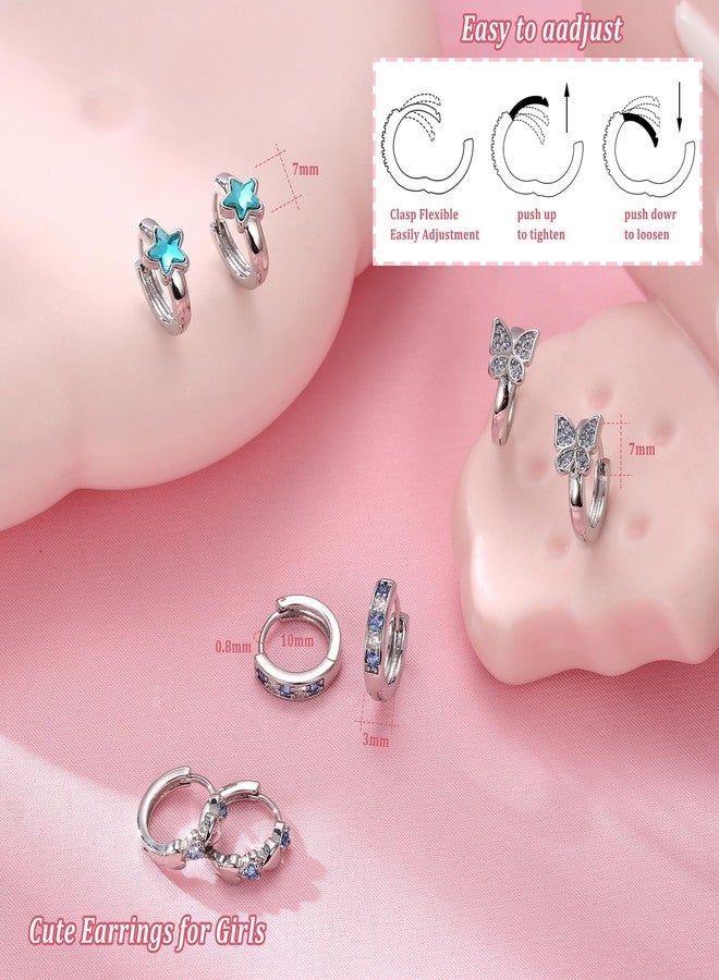 YADOCA Hypoallergenic Earrings For Girls Women Small Huggie Hoop Earrings Sleeper Double Love Heart Earrings Cute Tiny CZ Butterfly Star Cartilage Earrings Hoop Set 10mm, Metal, Cubic Zirconia - Image 4