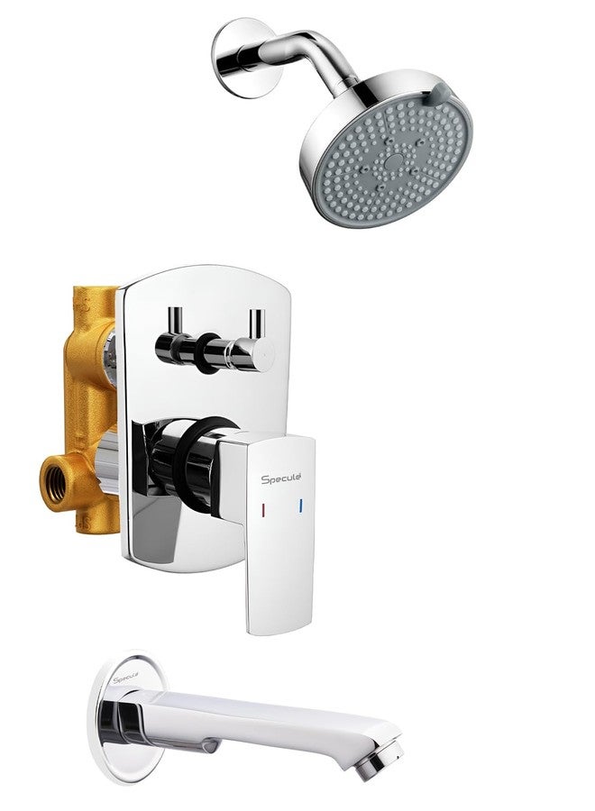 Specule Kubix Prime Diverter Brass Concealed Body High Flow Diverter Full set With 5-Function Overhead Shower and Bath Tub Spout | Bathroom Shower System | Chrome | Diverter Set For Bathroom - Image 1