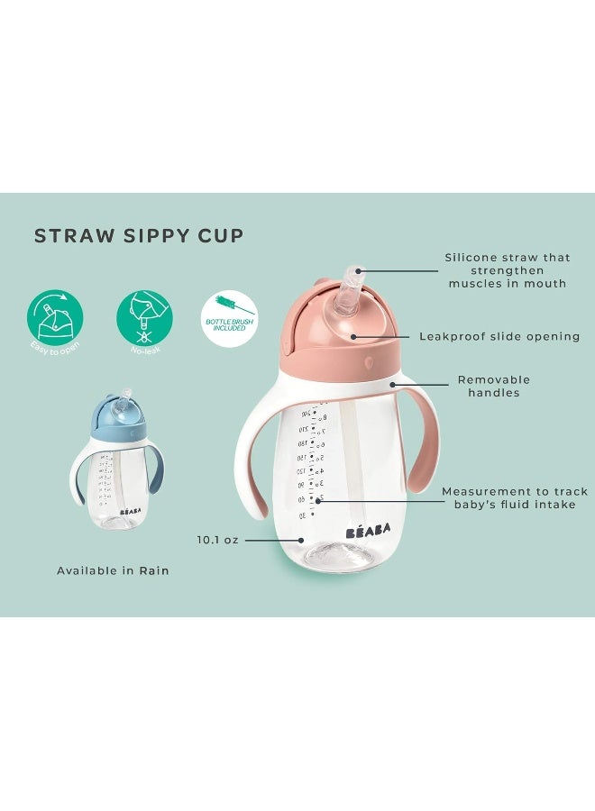 BEABA BÃ©aba Straw Sippy Cup, Sippy Cup with Removable Handles, Sippy Cup with Straw, Baby Straw Cup, Toddler Cup for Toddlers 1-3 Years, Toddler Straw Cups, 8+ months, 10 oz, Rose - Image 4