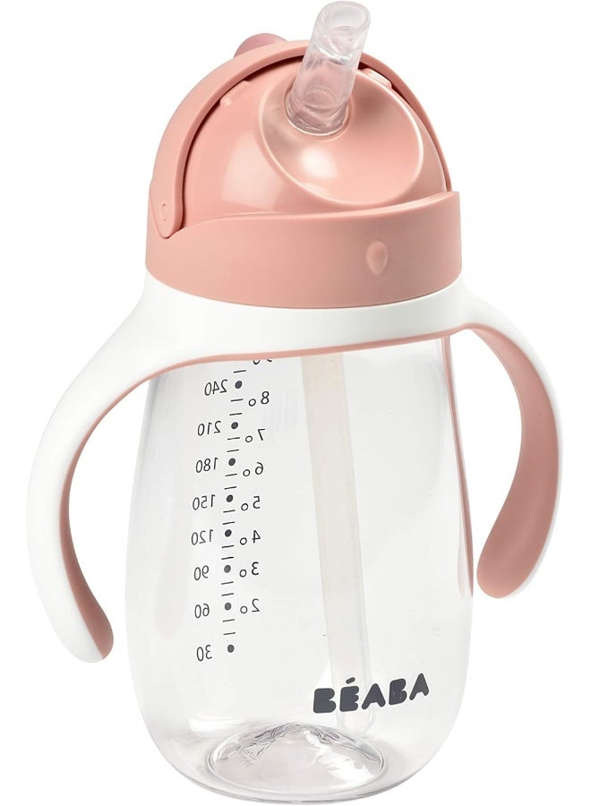 BEABA BÃ©aba Straw Sippy Cup, Sippy Cup with Removable Handles, Sippy Cup with Straw, Baby Straw Cup, Toddler Cup for Toddlers 1-3 Years, Toddler Straw Cups, 8+ months, 10 oz, Rose - Image 1