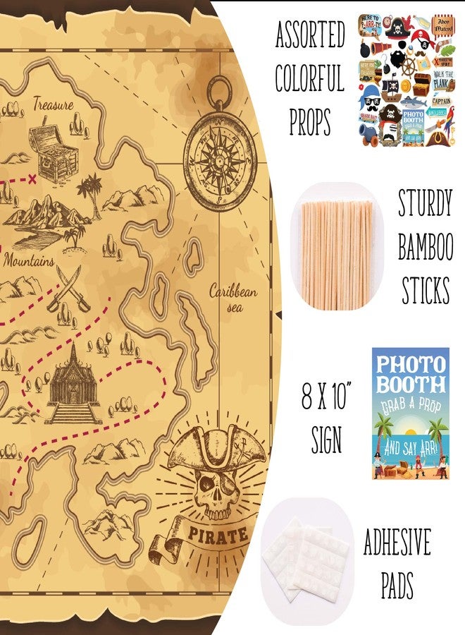 Outside The Booth Pirate Photo Booth Props - 41-pc Photobooth Kit with 8 x 10-Inch Sign, 60 Adhesive Pads, 45 Sticks - Pirate Props - Nautical Photo Booth Props - Pirate Ship Props - Image 2